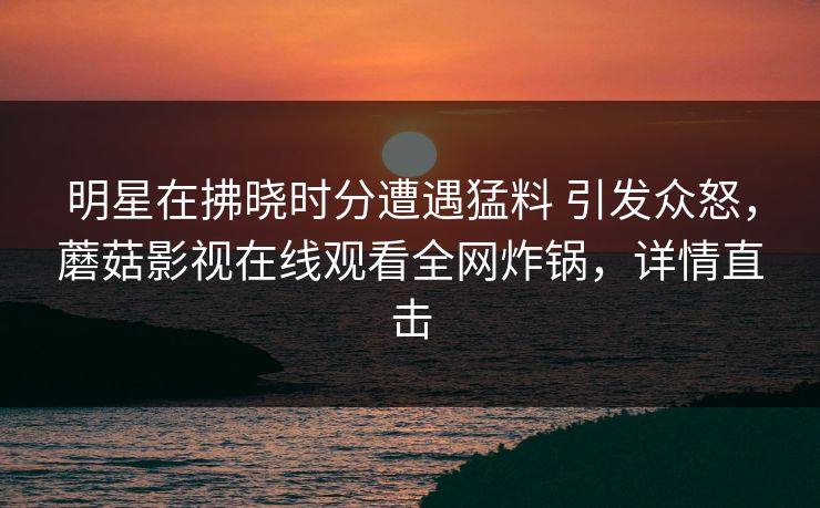 明星在拂晓时分遭遇猛料 引发众怒，蘑菇影视在线观看全网炸锅，详情直击